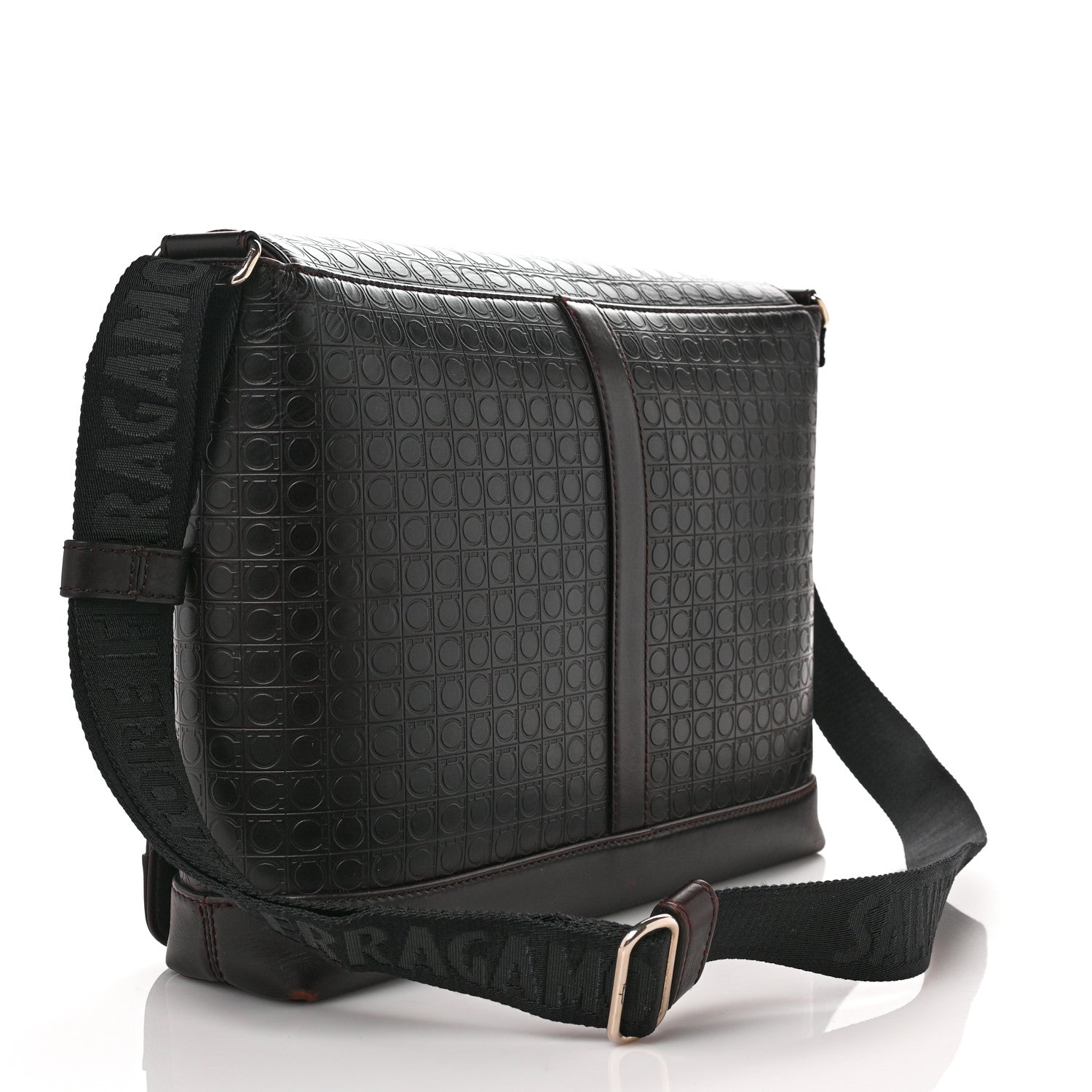 Salvatore Ferragamo Calfskin Gancini Messenger Bag Dark Brown 3 of 11
