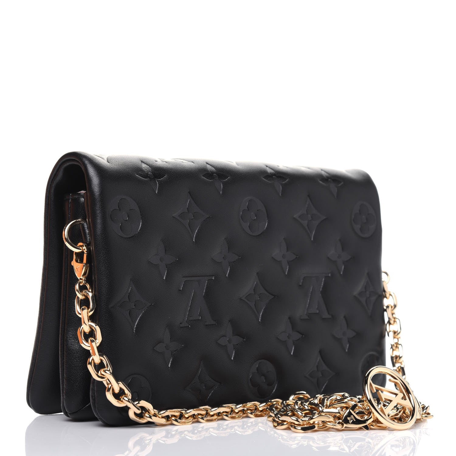 Louis Vuitton Lambskin Embossed Monogram Pochette Coussin Black 3 of 9