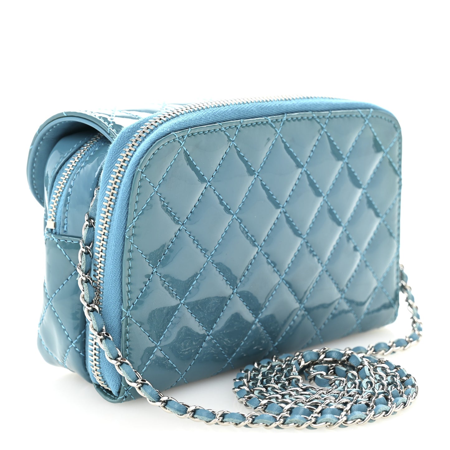 Patent Brilliant Mini Flap WOC Bag Blue