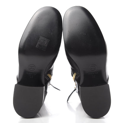 Chanel Calfskin Patent Cap Toe CC Lace Up Boots 36 Black 5 of 10