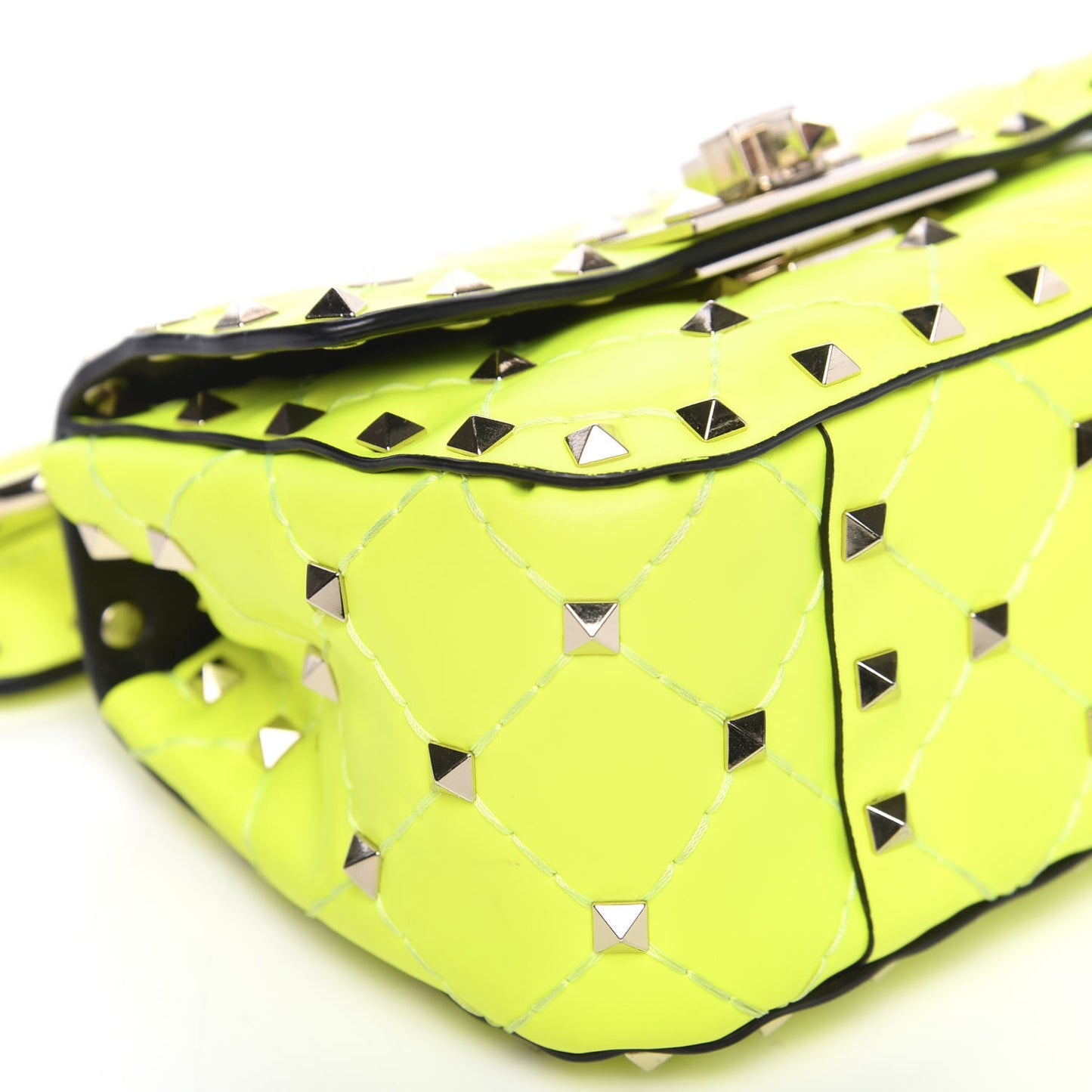 Calfskin Micro Rockstud Spike Shoulder Bag Lime