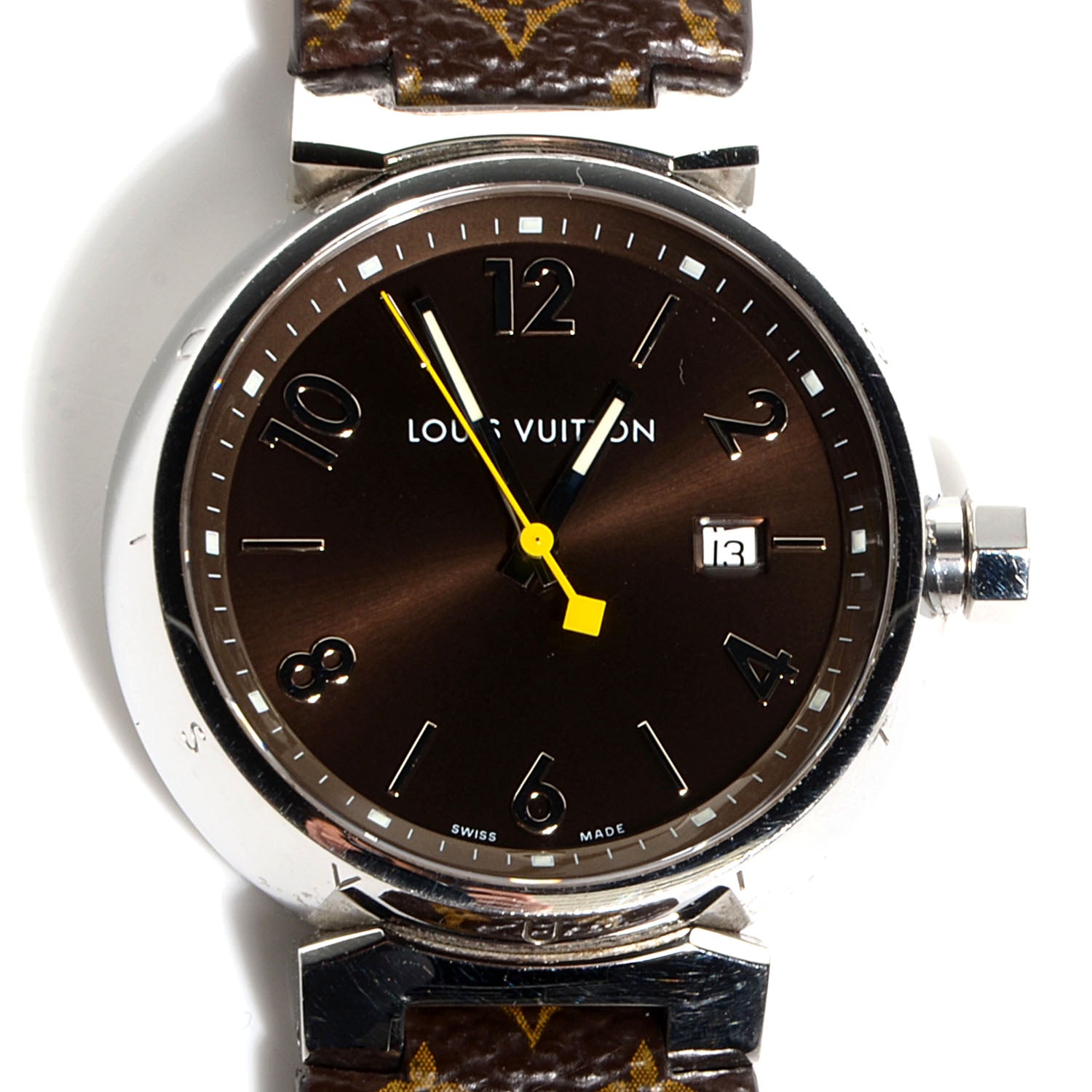 Louis Vuitton Stainless Steel Monogram 39mm Tambour Quartz Watch Brown 3 of 7