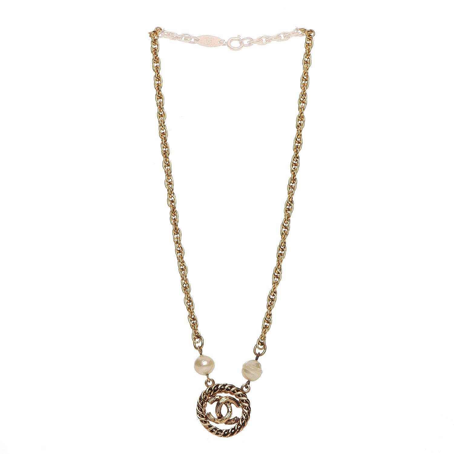 Chanel Pearl CC Pendant Necklace Gold 3 of 5