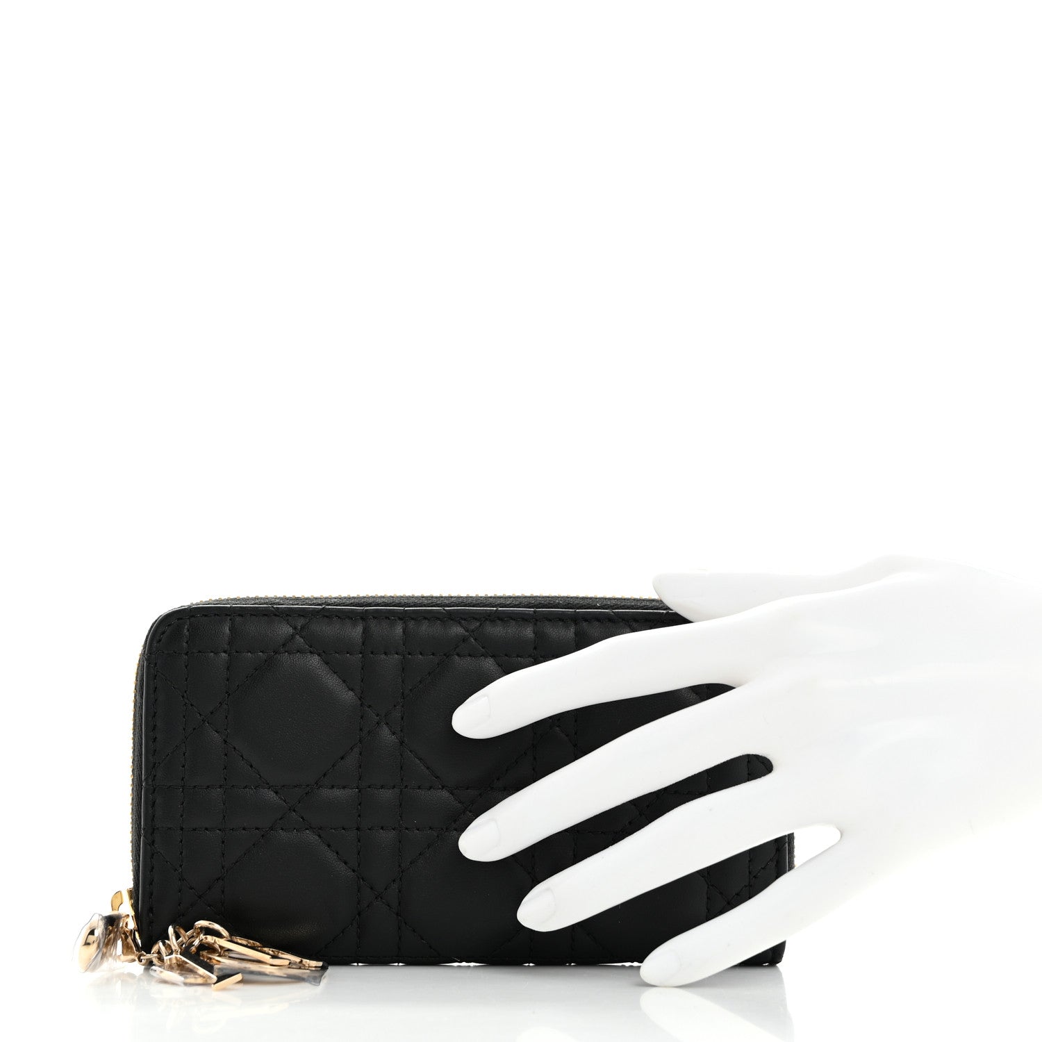 Christian Dior Lambskin Cannage Lady Dior Zip Wallet Black 2 of 7