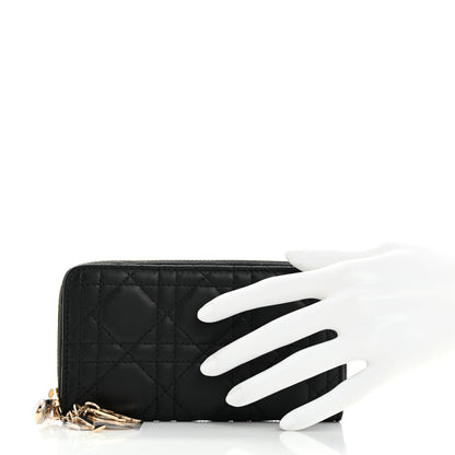 Christian Dior Lambskin Cannage Lady Dior Zip Wallet Black 2 of 7