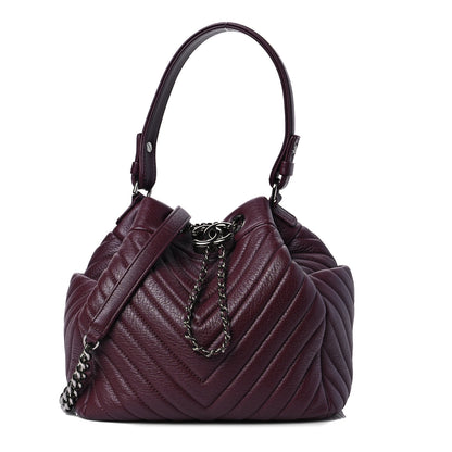Chanel Deerskin Chevron Small CC Chain Bucket Bag Burgundy 1 of 8
