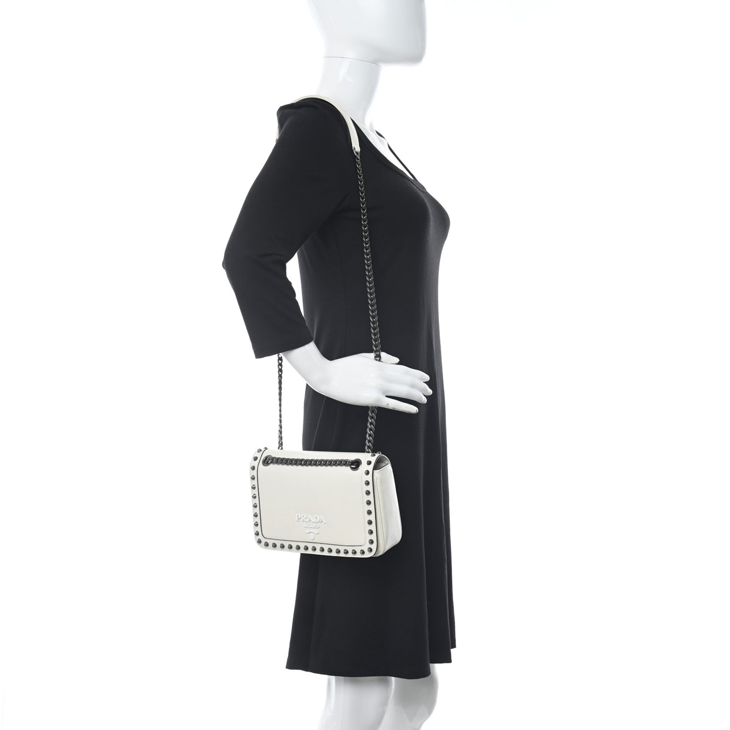 Glace Calfskin Studded Crossbody White
