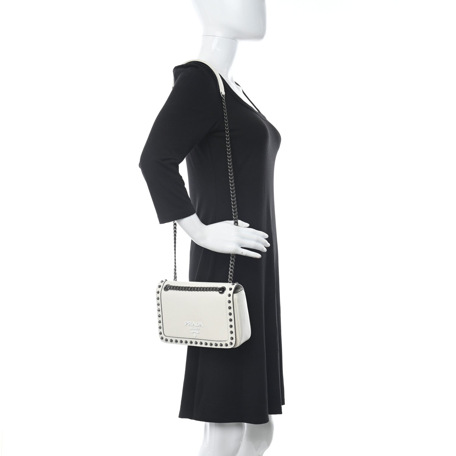 Prada Glace Calfskin Studded Crossbody White 2 of 9