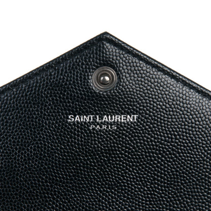 Saint Laurent Grain De Poudre Matelasse Chevron Monogram Envelope Chain Wallet Black 6 of 7