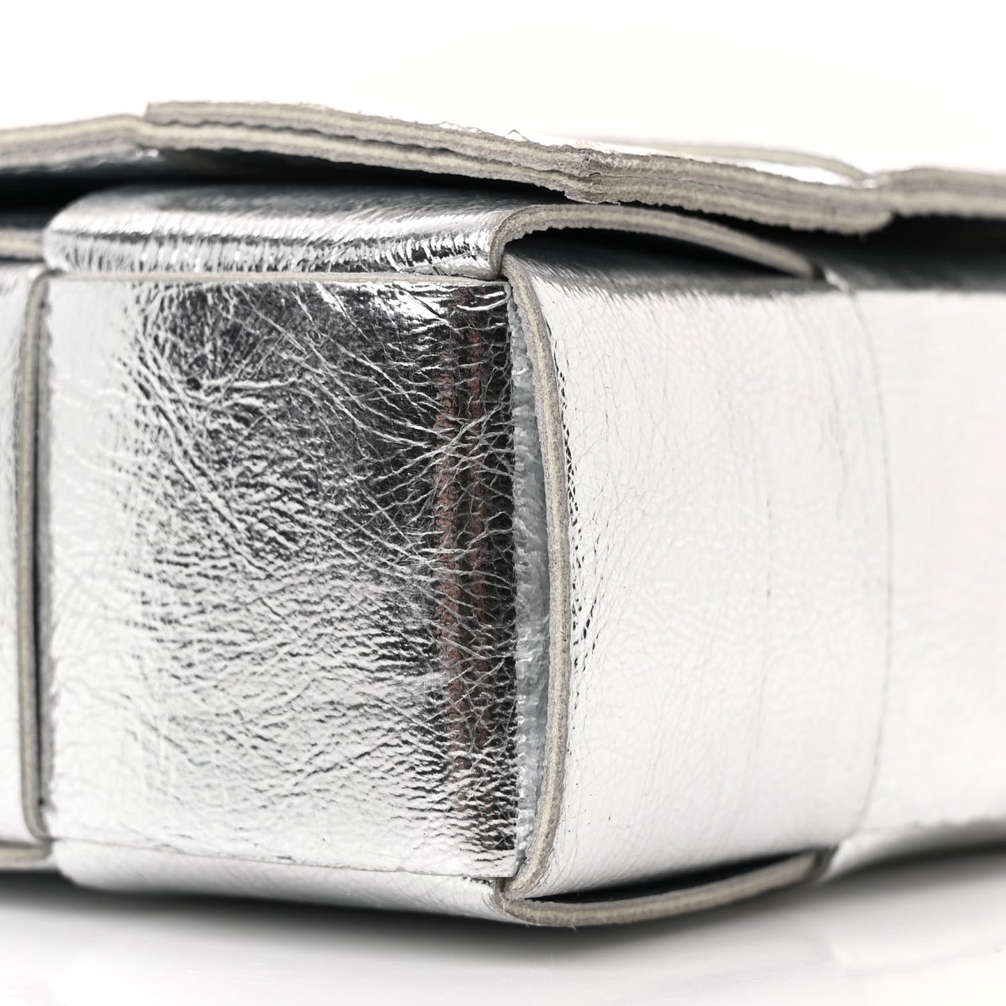 Metallic Lambskin Maxi Intrecciato Cassette Crossbody Bag Silver