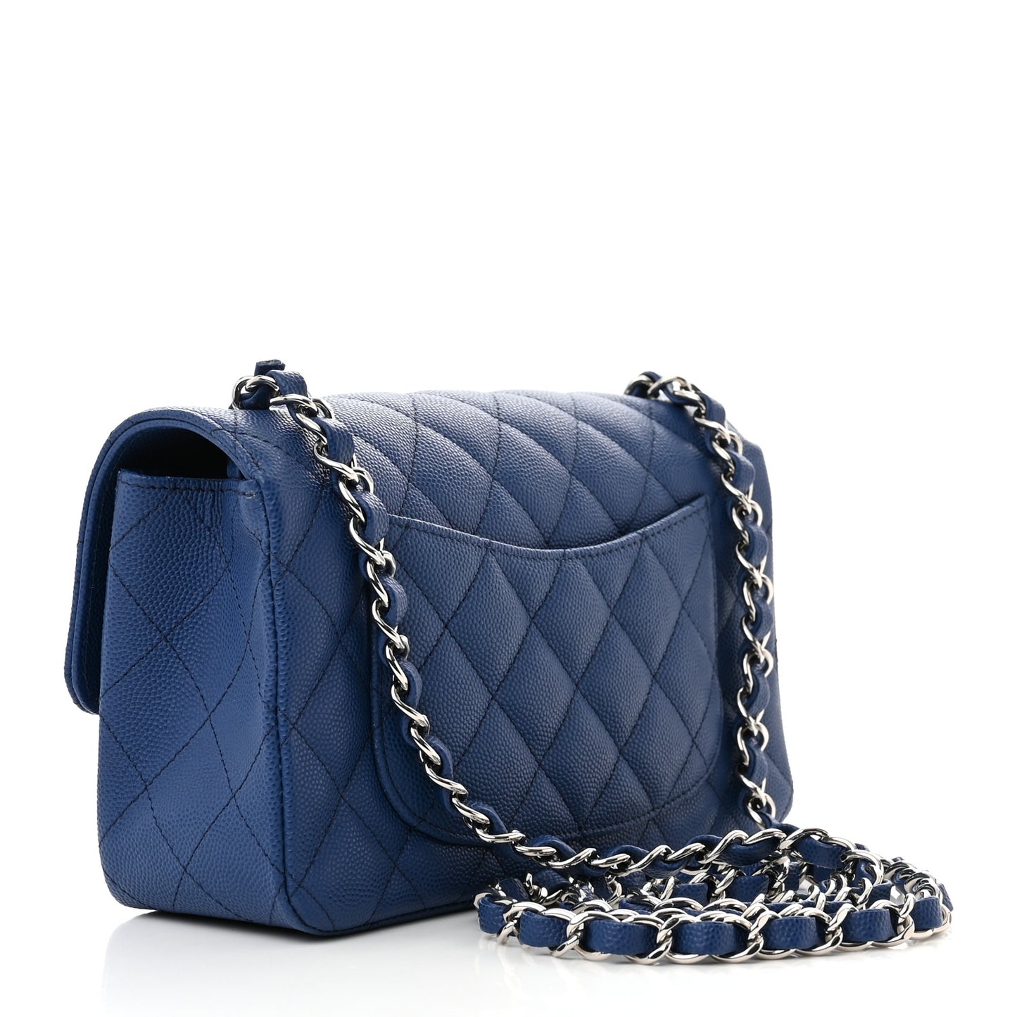 Caviar Quilted Mini Rectangular Flap Blue