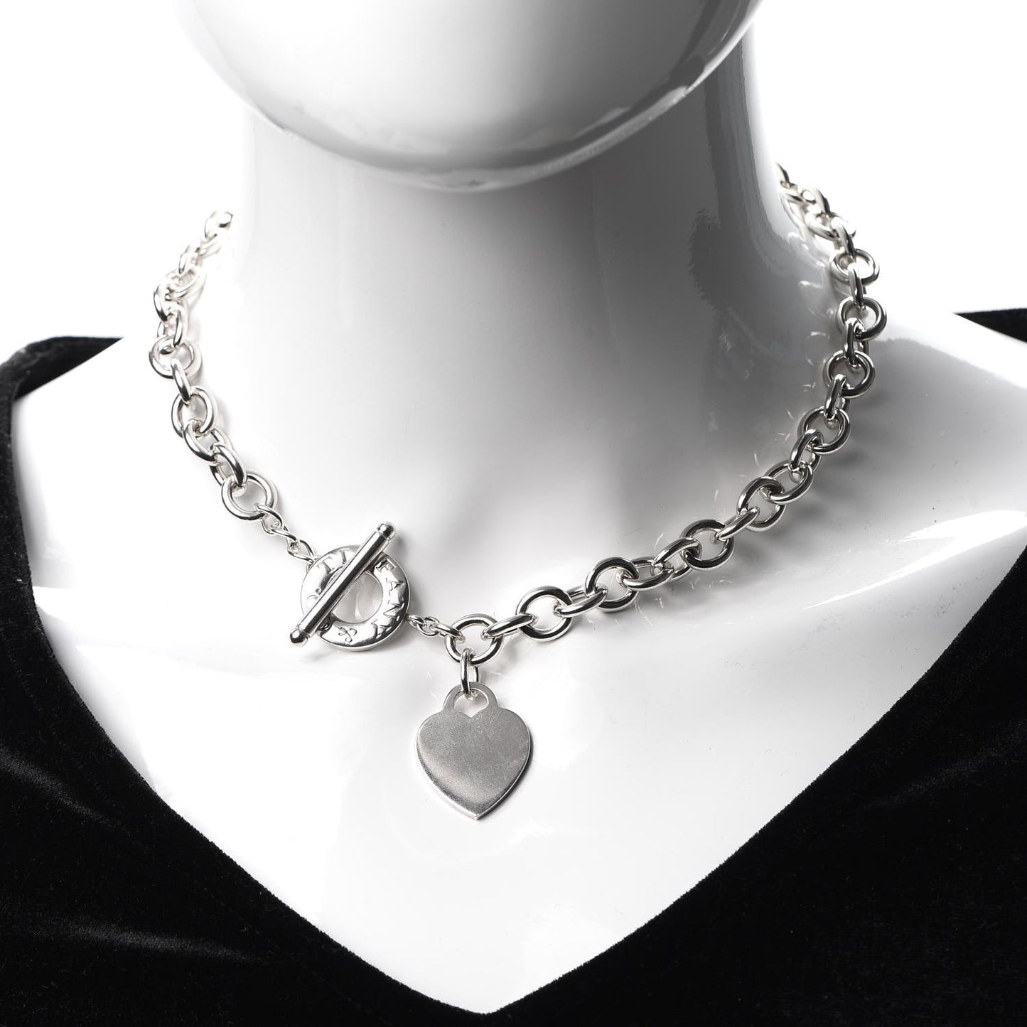 Sterling Silver Heart Tag Toggle Necklace