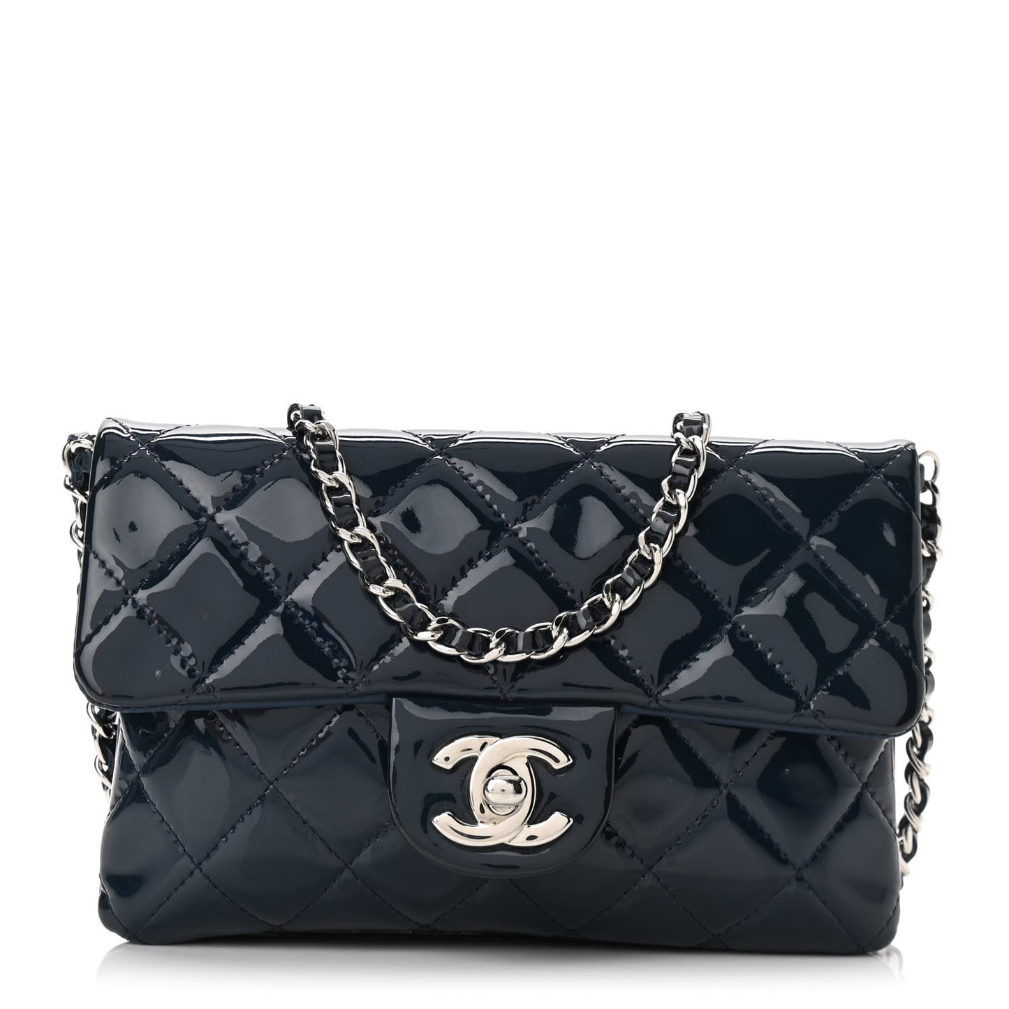 Patent Calfskin Mini Flap Crossbody Blue