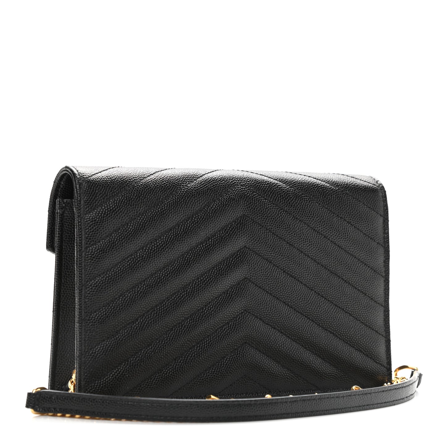 Grain De Poudre Matelasse Chevron Monogram Envelope Chain Wallet Black