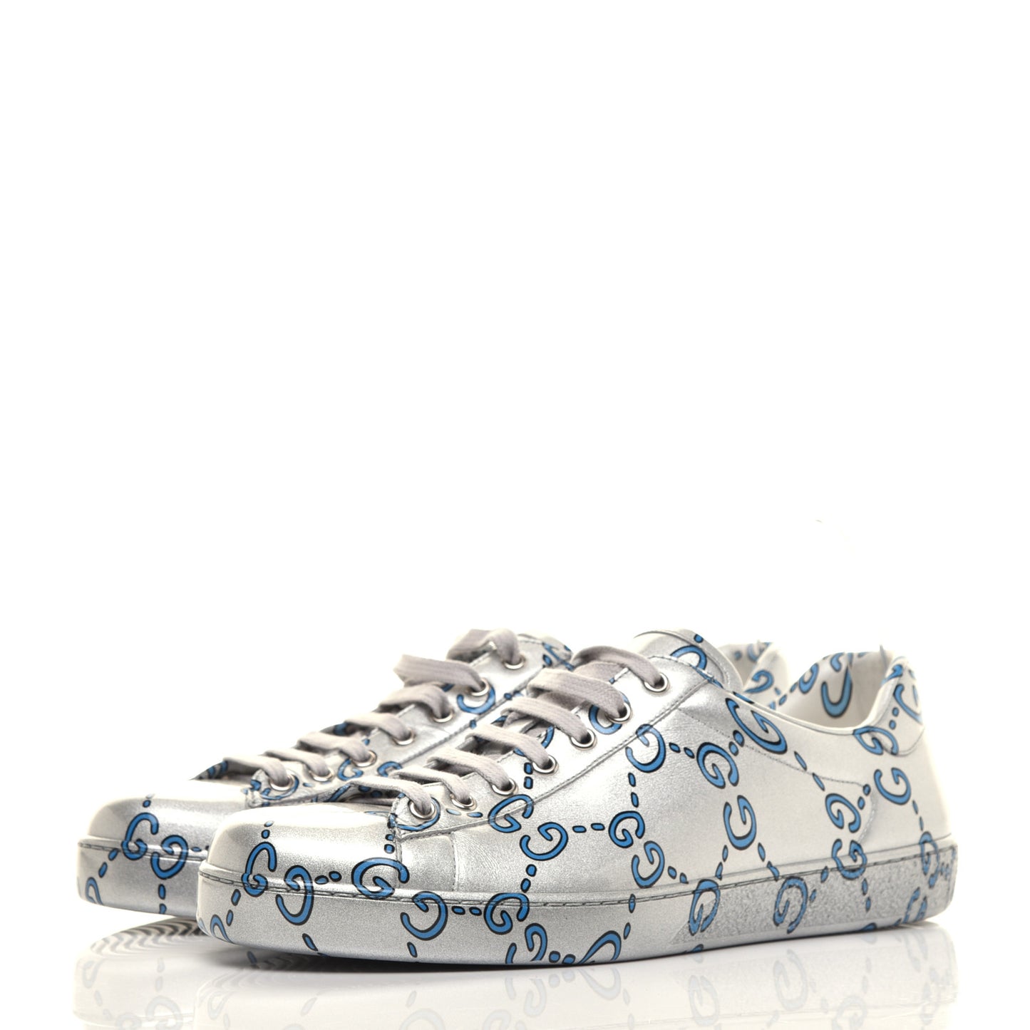 Miro Rubber Wax GucciGhost Print Mens New Ace Sneakers 9.5 Silver