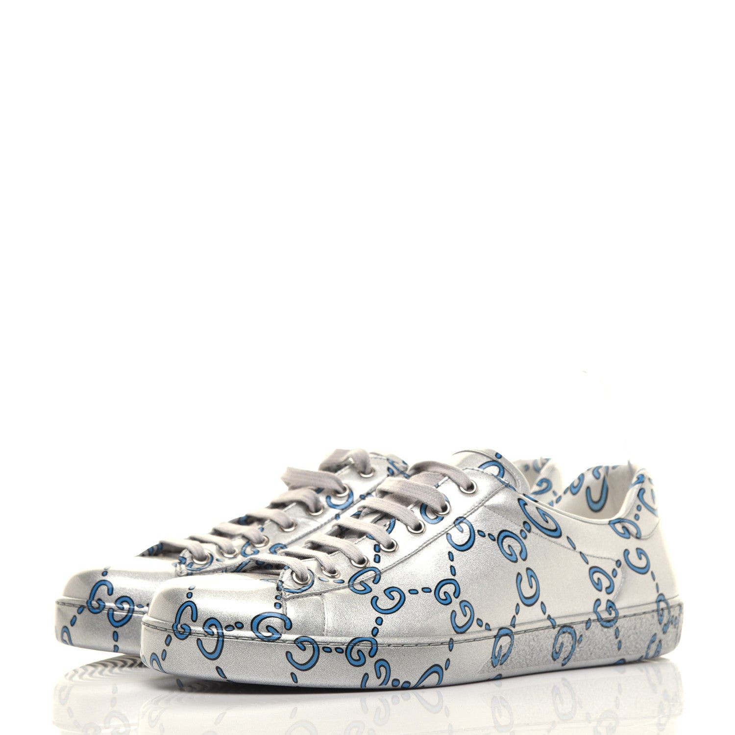 Gucci Miro Rubber Wax GucciGhost Print Mens New Ace Sneakers 9.5 Silver 3 of 11