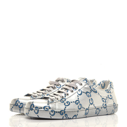 Gucci Miro Rubber Wax GucciGhost Print Mens New Ace Sneakers 9.5 Silver 3 of 11