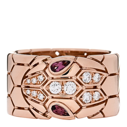 Bulgari 18K Rose Gold Diamond Tourmaline Serpenti Ring 57 8 1 of 5