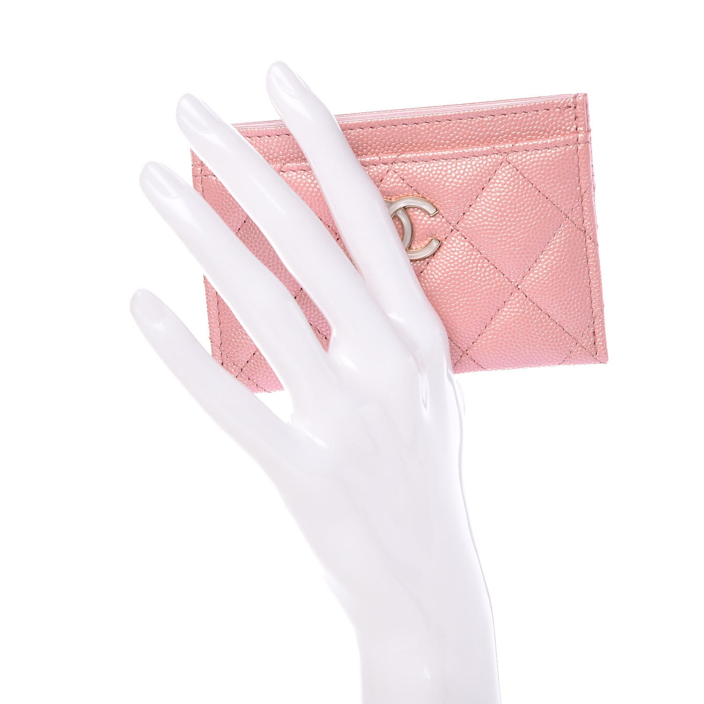 Iridescent Caviar Quilted Card Holder Pink