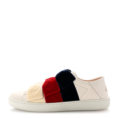 Gucci Calfskin Velvet Womens Bow Ace Sneakers 35.5 White 1 of 11