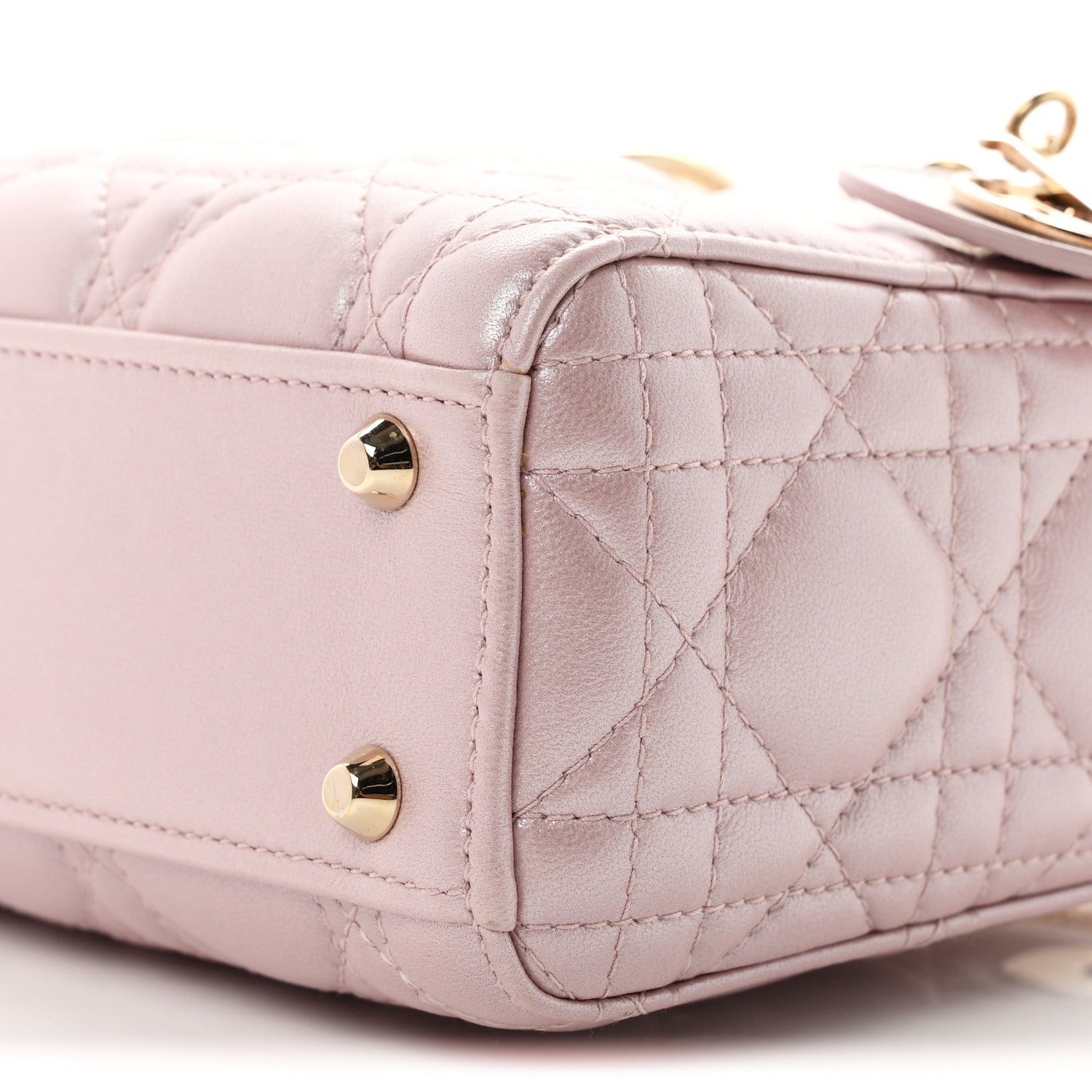 Christian Dior Metallic Lambskin Cannage Mini Lady Dior  Lotus 9 of 10