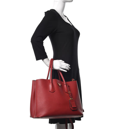 Prada Saffiano Cuir Medium Double Bag Rosso 2 of 13