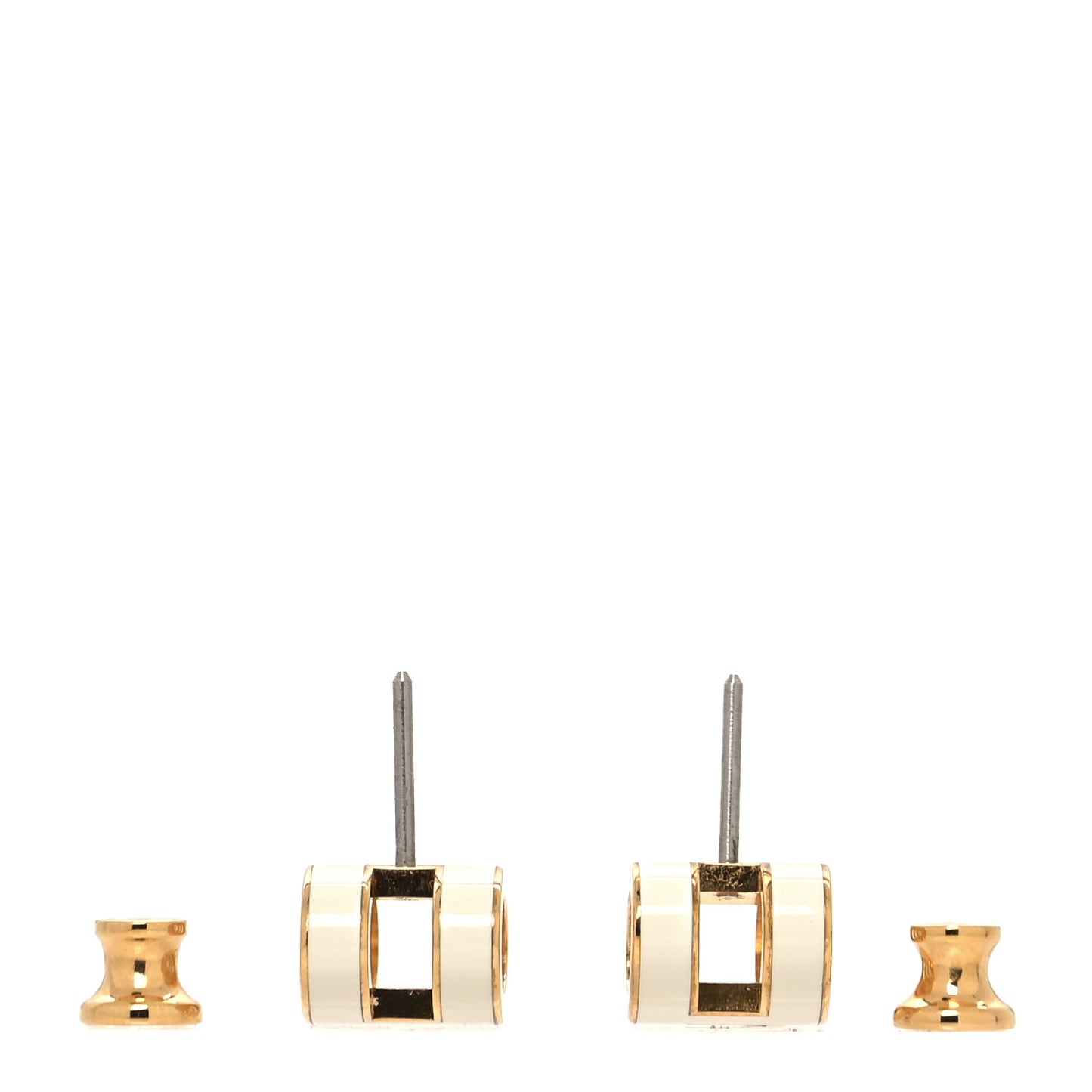 Gold Lacquered Mini Pop H Earrings White