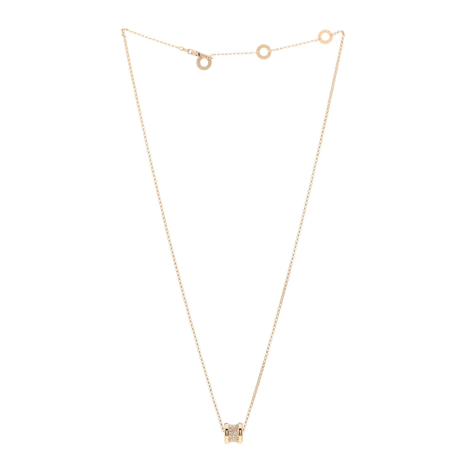 Bulgari 18K Yellow Gold Diamond Small B.Zero1 Pave Pendant Necklace 3 of 5