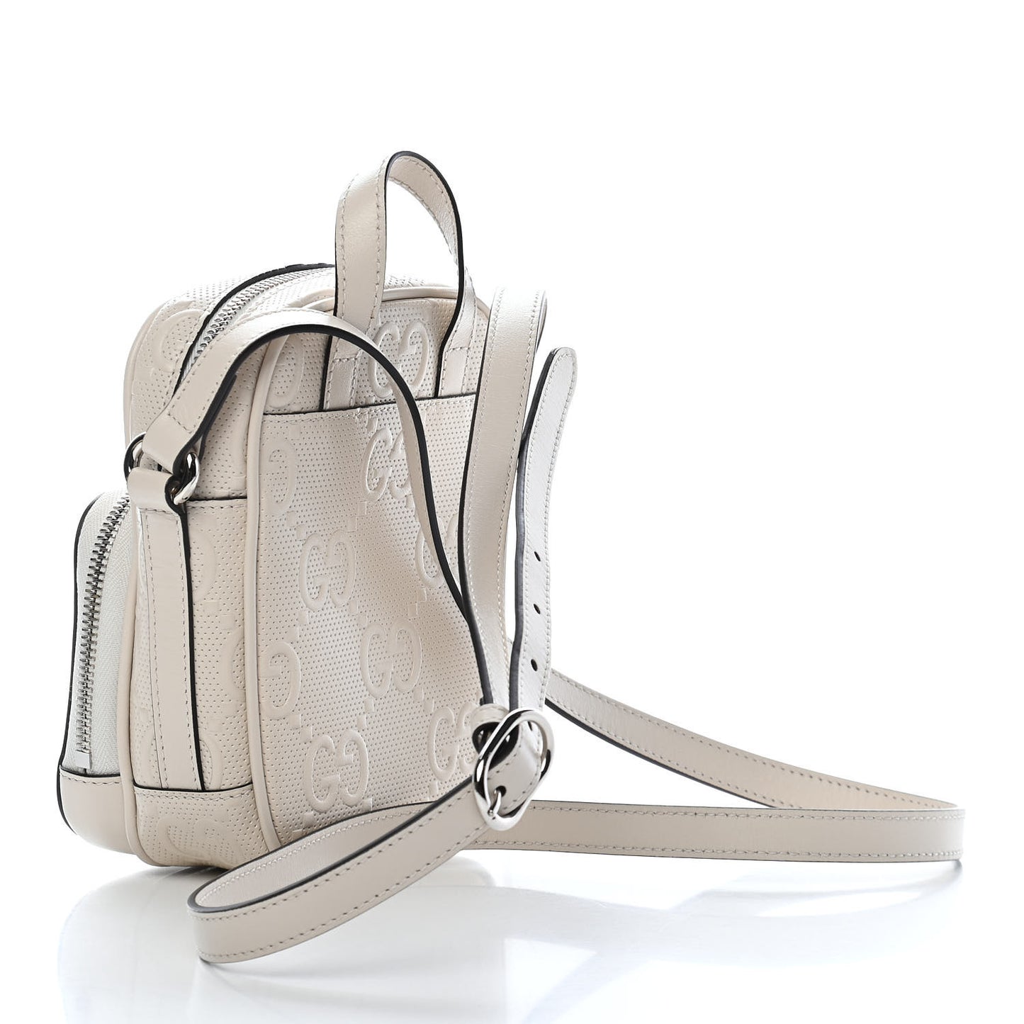 Calfskin GG Tennis Embossed Mini Double Zip Messenger Bag Mystic White