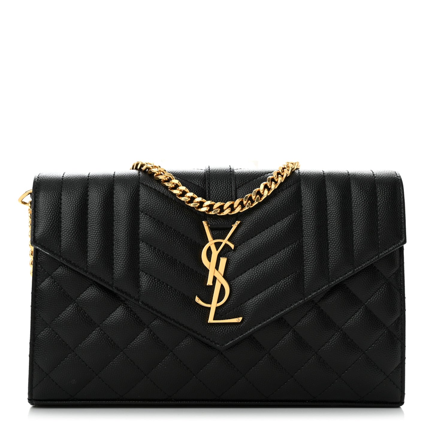 Grain De Poudre Mixed Matelasse Triquilt Monogram Chain Wallet Black