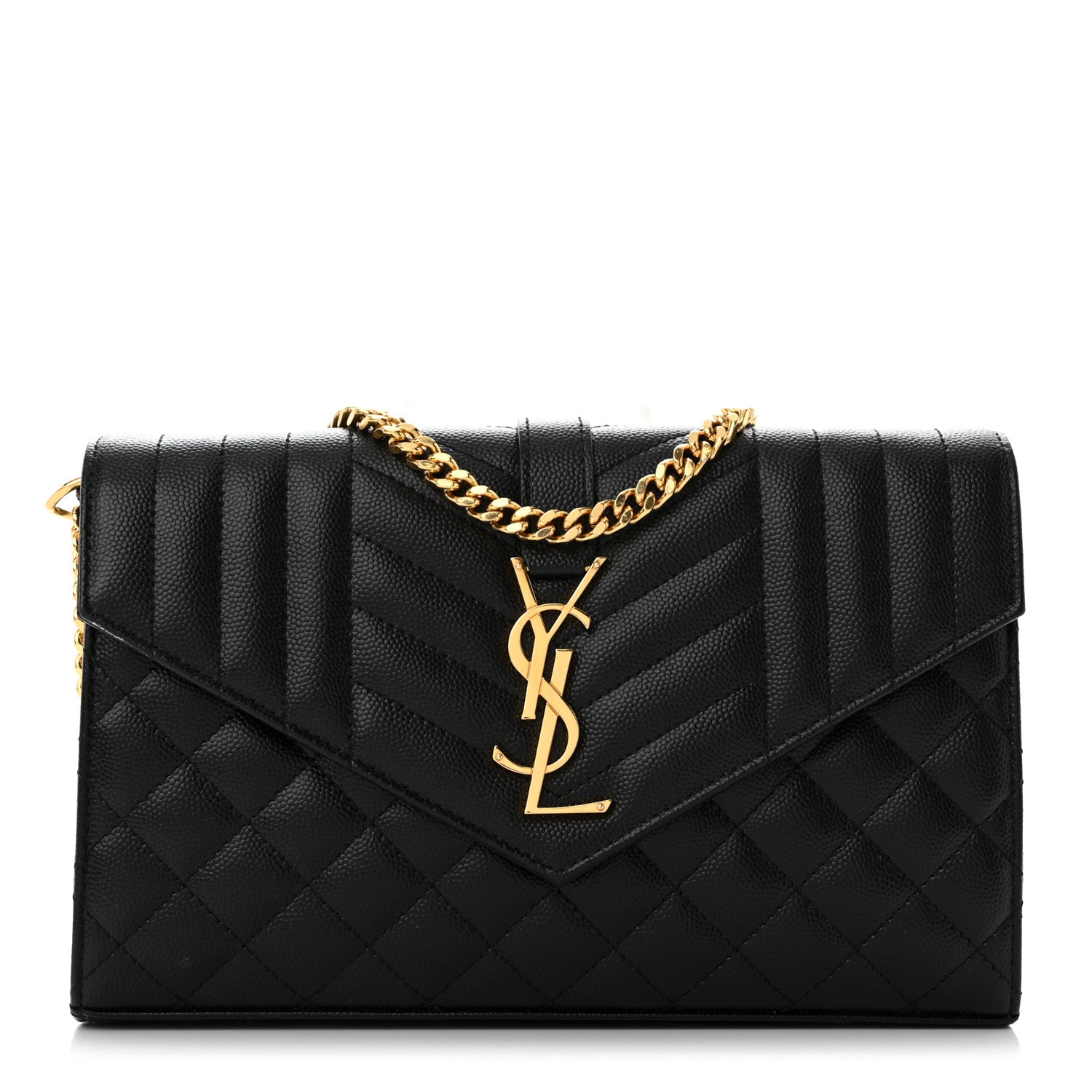 Saint Laurent Grain De Poudre Mixed Matelasse Triquilt Monogram Chain Wallet Black 1 of 11