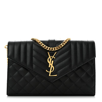 Saint Laurent Grain De Poudre Mixed Matelasse Triquilt Monogram Chain Wallet Black 1 of 11
