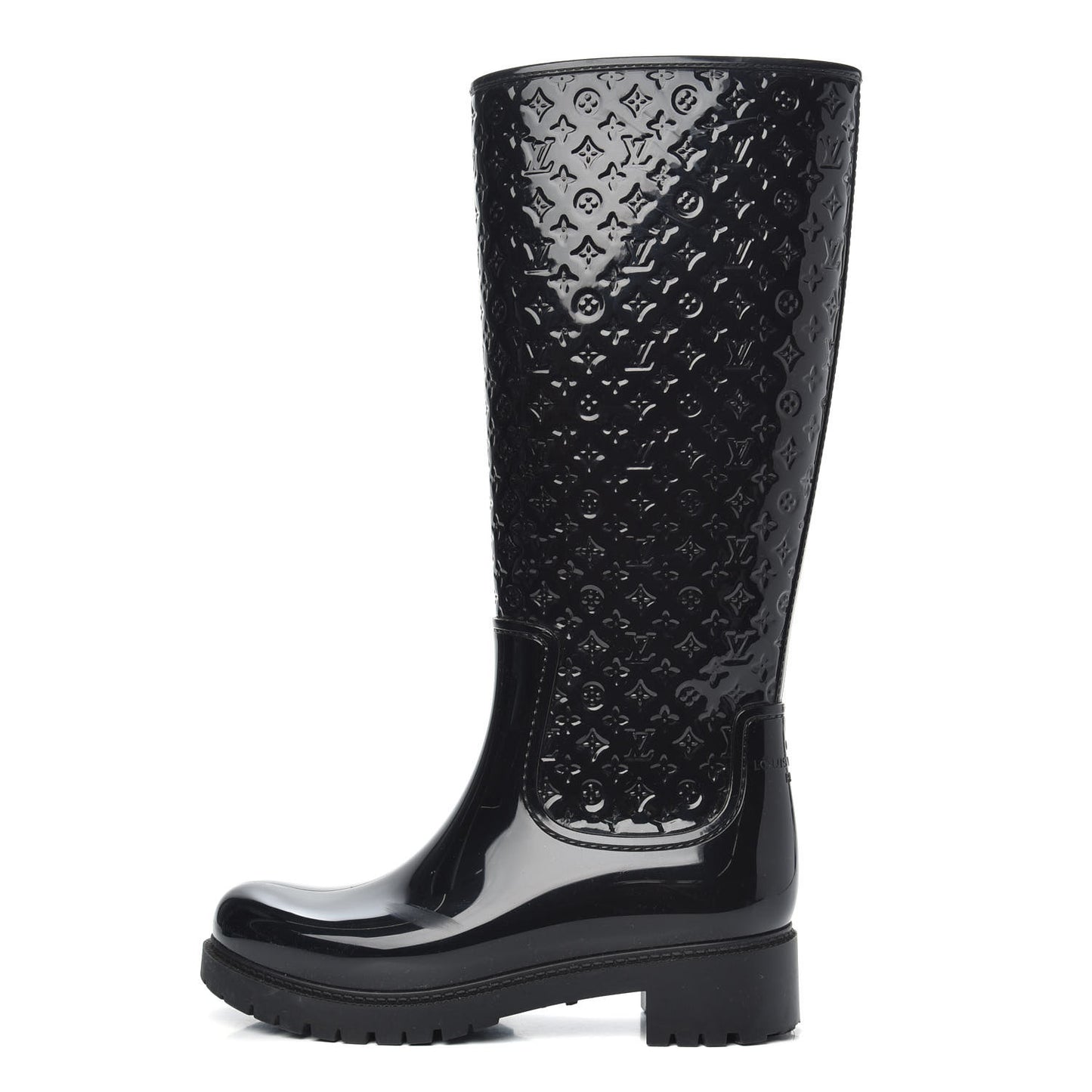 Rubber Embossed Monogram Splash Rain Boots 37 Black
