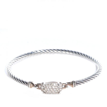 David Yurman Sterling Silver Diamond 3mm Small Wheaton Bracelet 1 of 6