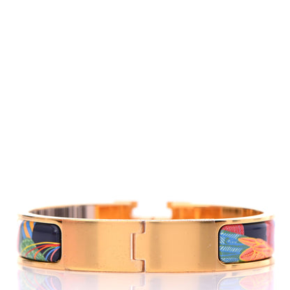 Hermes Enamel Narrow Toucans De Paradis Print H Lift Clic Clac H Bracelet PM Indigo Multicolor 2 of 3