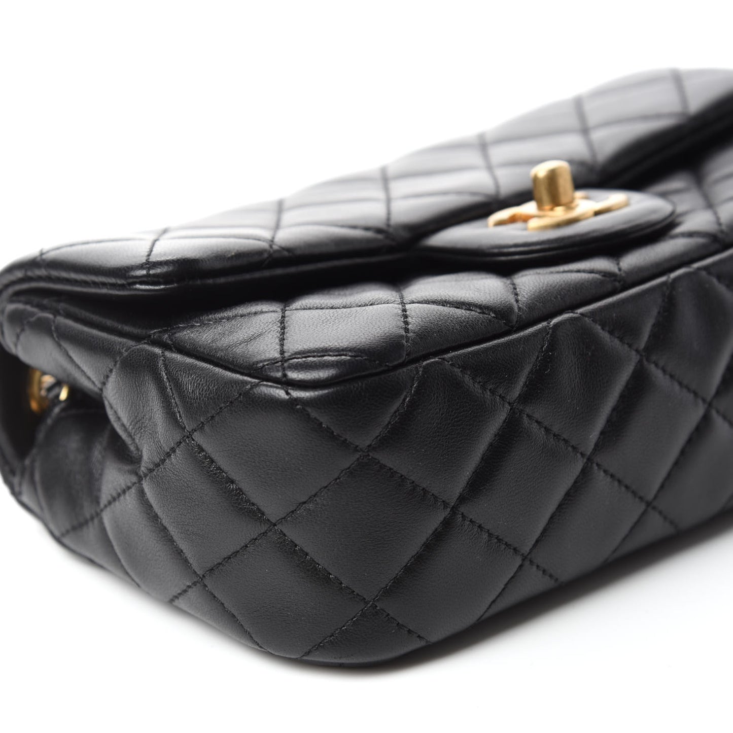 Lambskin Quilted Mini Rectangular Pearl Crush Flap Black