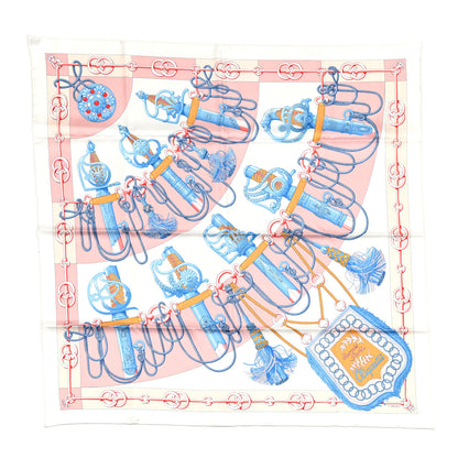 Hermes Silk Cliquetis Scarf 90 White Rose Poudre Bleu 1 of 7