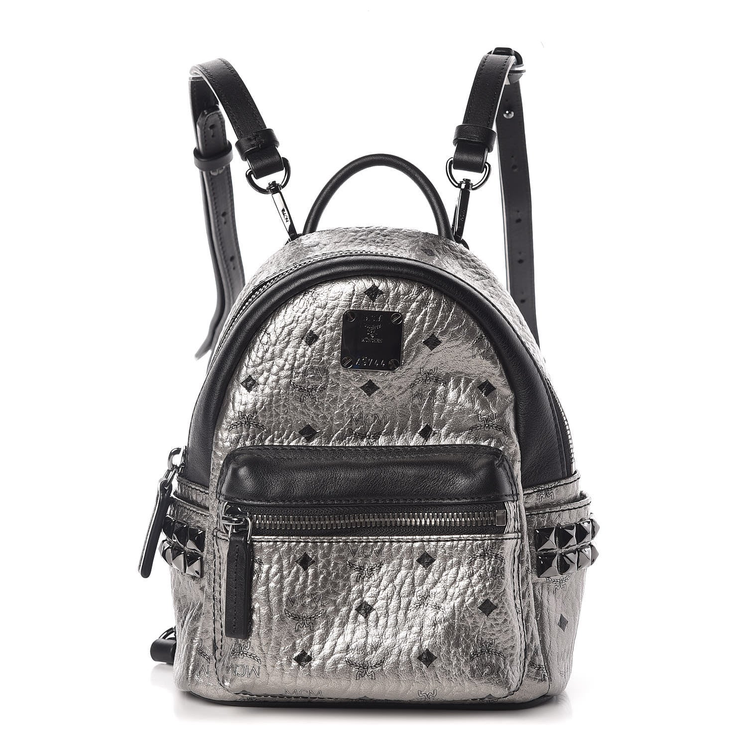 MCM Metallic Visetos Side Stud Mini Stark Backpack Silver Black 1 of 11