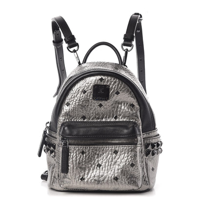 MCM Metallic Visetos Side Stud Mini Stark Backpack Silver Black 1 of 11