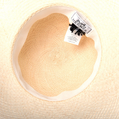 Hermes Straw Brides De Gala Panama Carrousel Hat 56 Naturel Ecru Black 7 of 8