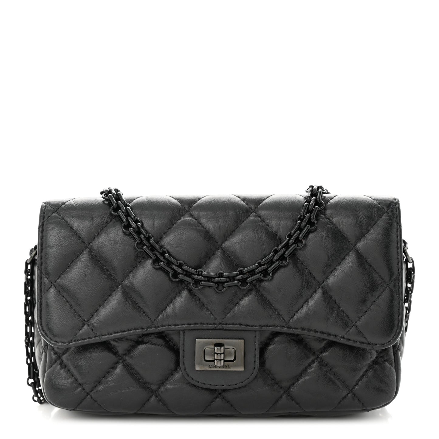 Aged Calfskin Quilted 2.55 Reissue Phone Holder With Chain So Black
