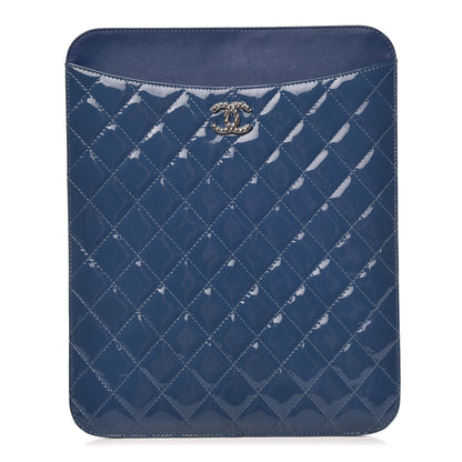 Chanel Patent Quilted Brilliant iPad Case Blue 1 of 9