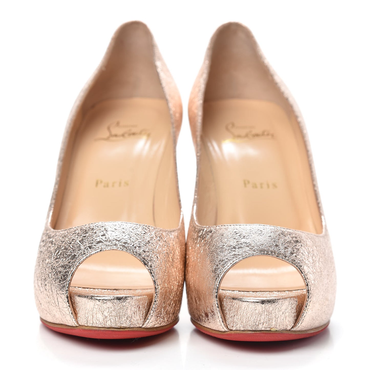 Metallic Crinkled Nappa Platform Peep Toe Pumps 39.5 Rose Gold