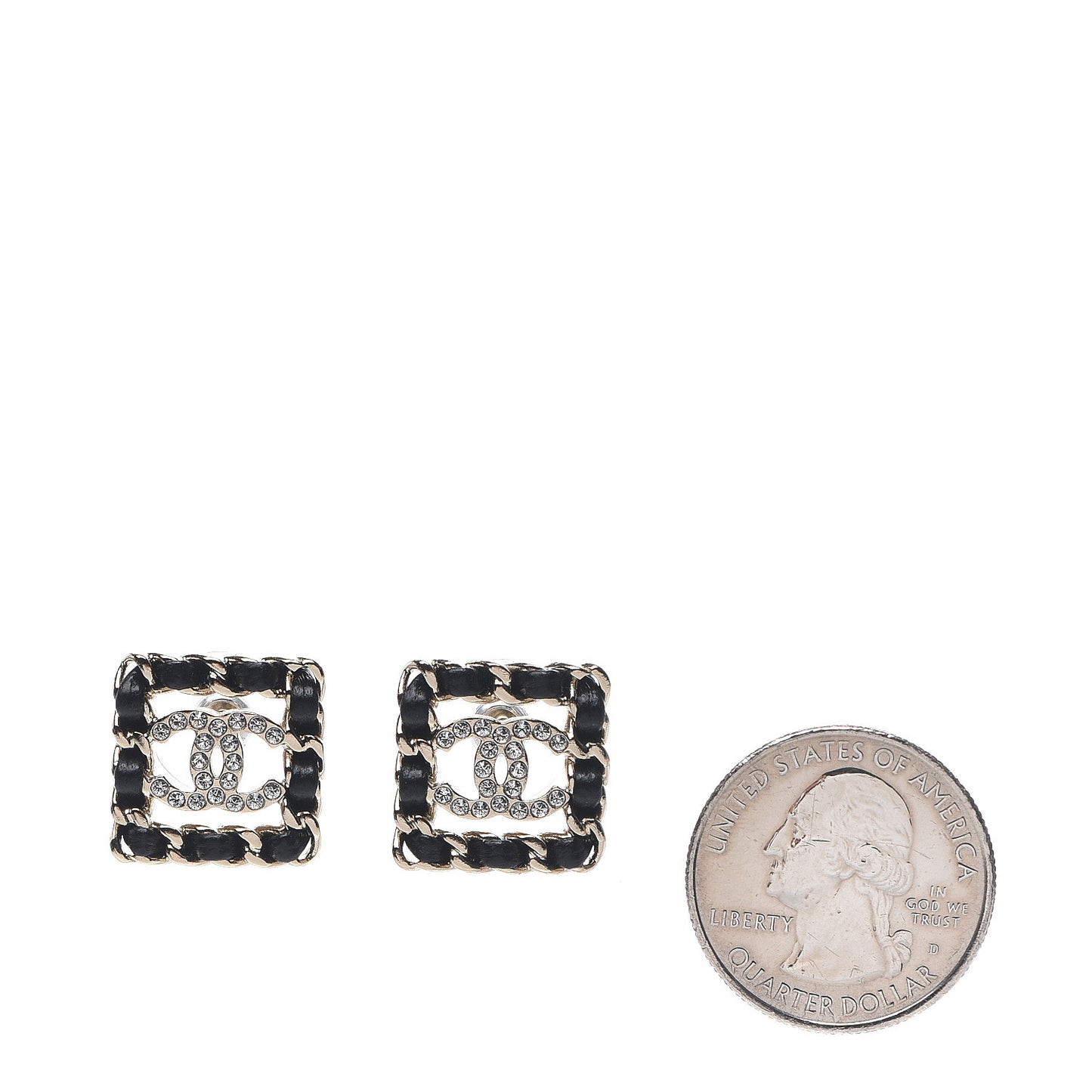 Crystal Lambskin Chain Sergeant Stud Earrings Black Gold