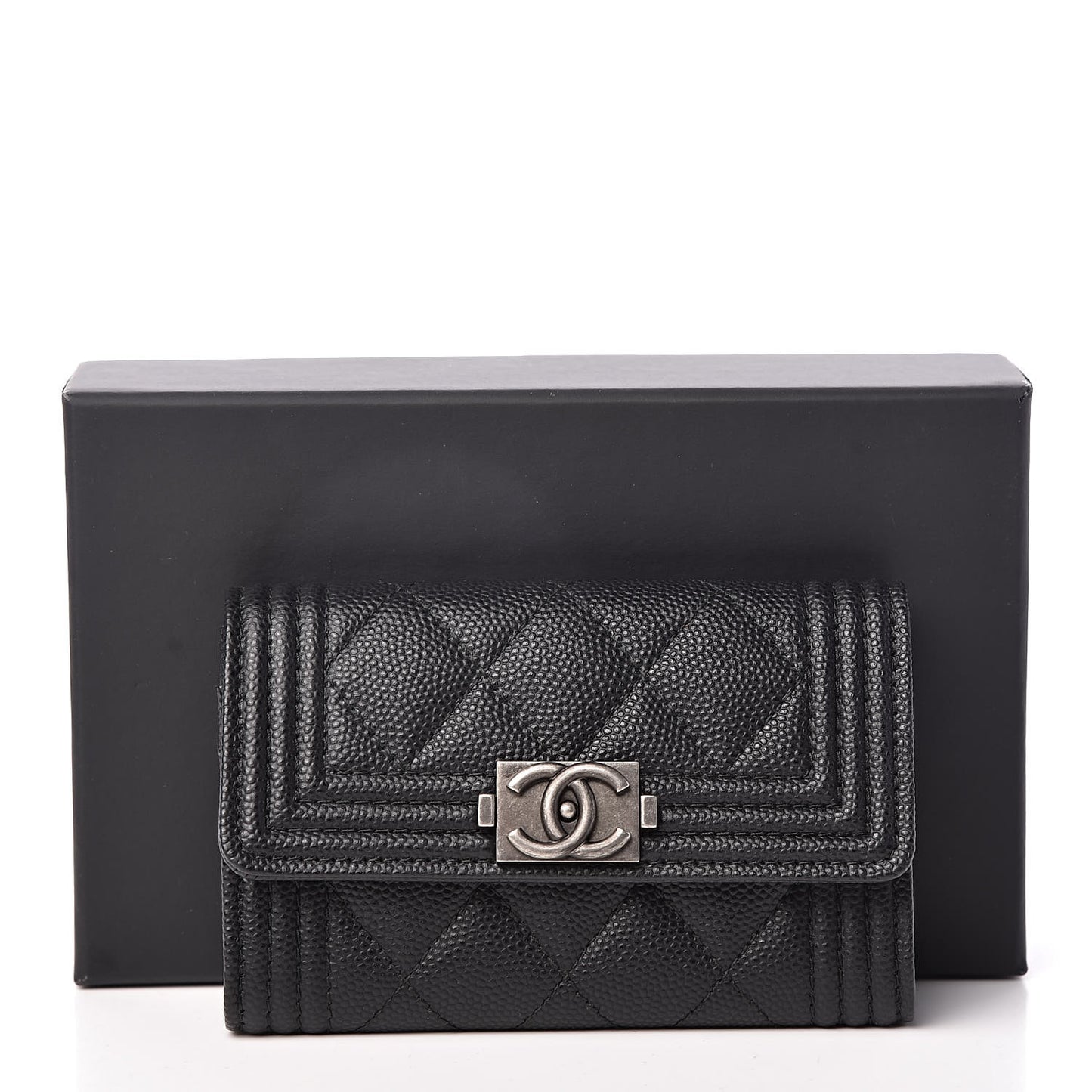 Caviar Quilted Boy Flap Card Holder Black