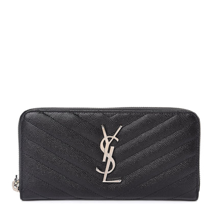 Saint Laurent Grain De Poudre Matelasse Chevron Monogram Zip Around Wallet Black 1 of 8
