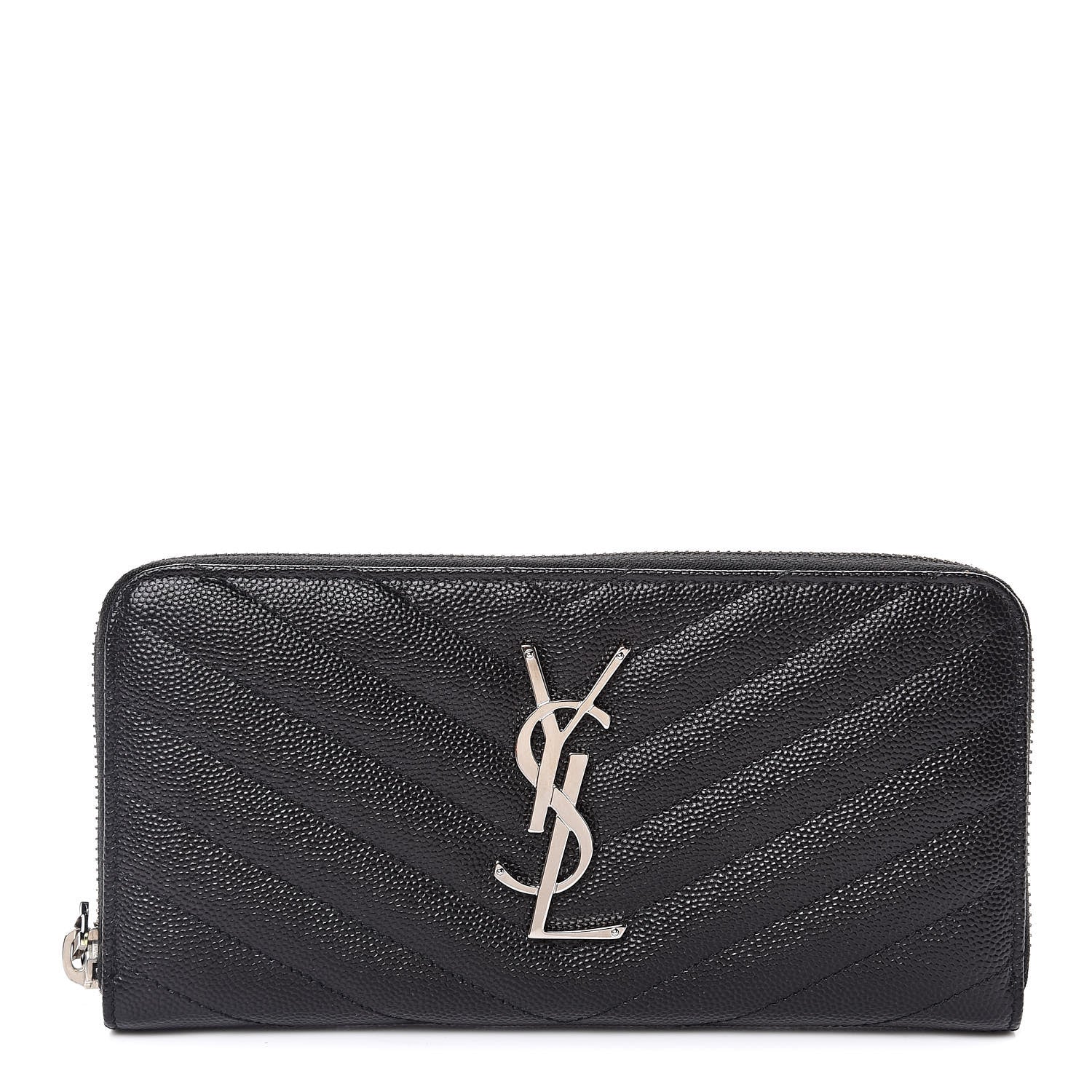 Saint Laurent Grain De Poudre Matelasse Chevron Monogram Zip Around Wallet Black 1 of 8