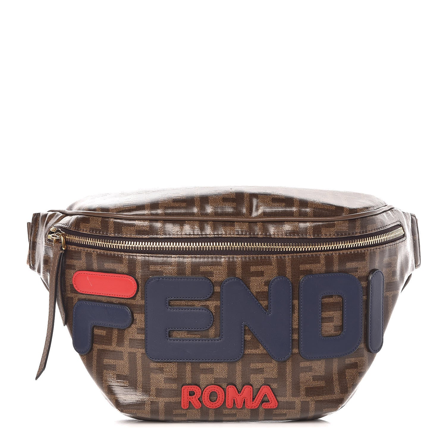 Fendi X FILA Glazed Fabric Vitello Century FF 1974 Mania Belt Bag Mogano Panna Blueberry 1 of 9