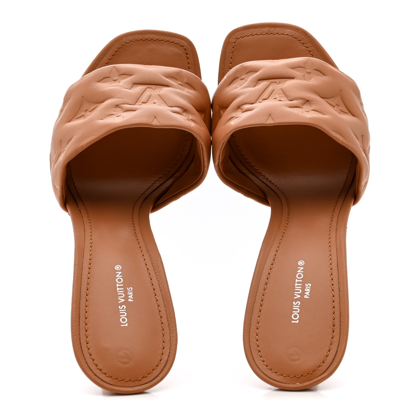 Lambskin Embossed Monogram Revival Mules 39 Peche Beige