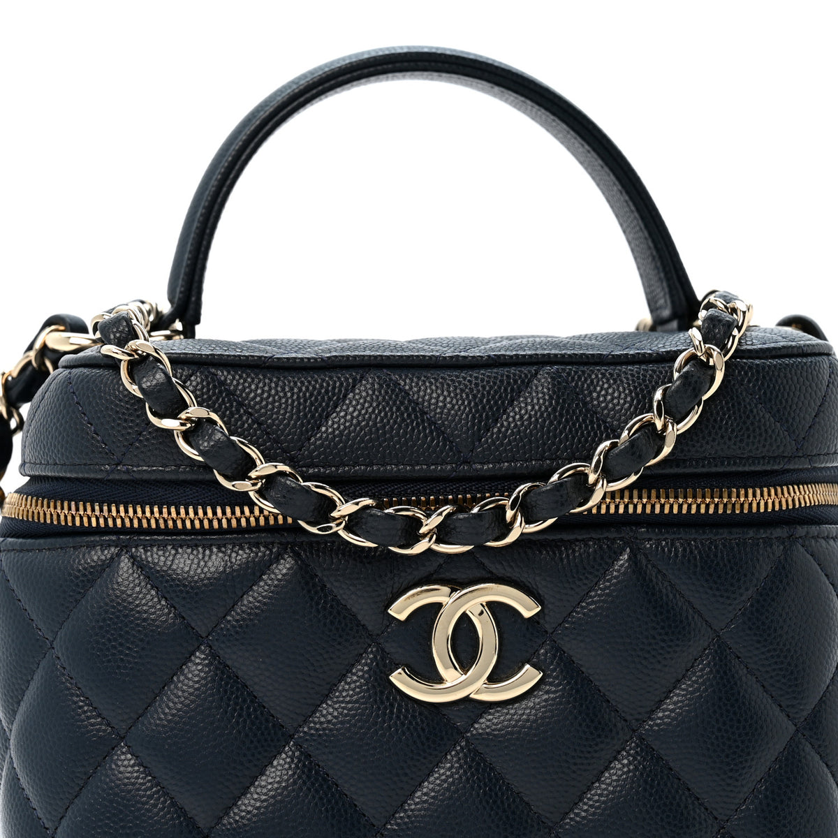 Chanel Caviar Quilted Small Top Handle Vanity Case With Chain Navy Blue 8 of 11